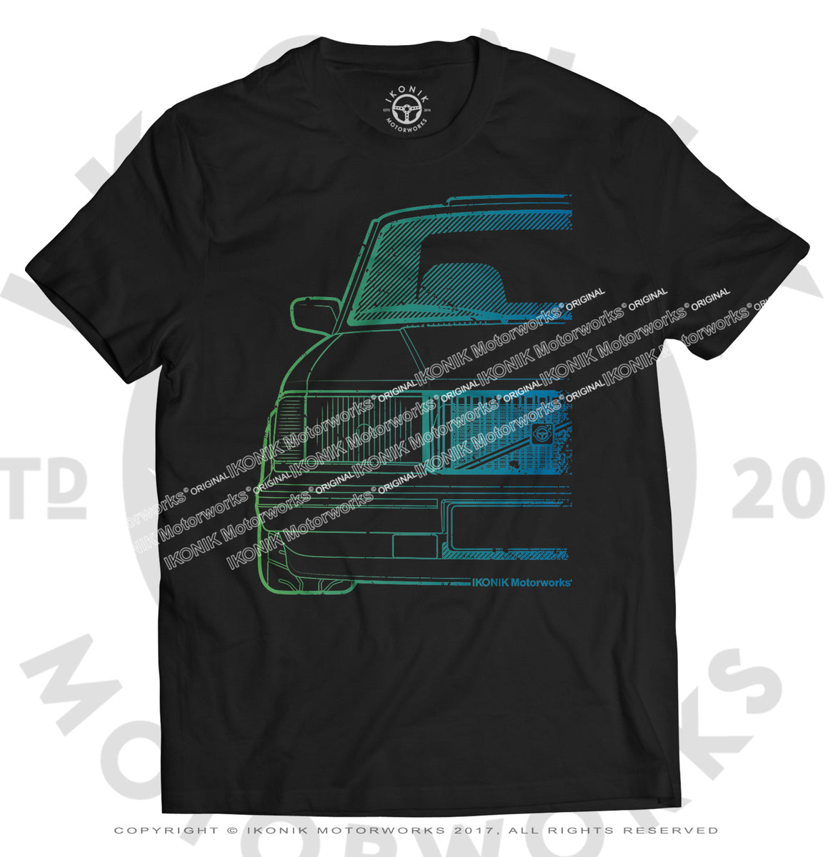 Volvo 200 Series Square Headlight Green Gradient Tee – Ikonik - Main Image